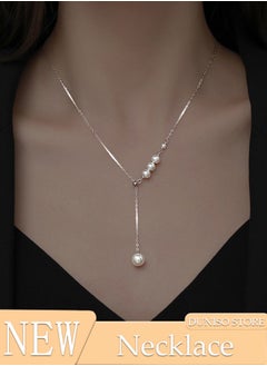 DUNISO Pearl Necklace 925 Sterling Silver Choker Necklace Silver Choker Chain Pearl Pendant Necklace Simple Necklace Chain Jewelry for Women Teen Girls  - Image 1