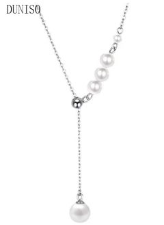 DUNISO Pearl Necklace 925 Sterling Silver Choker Necklace Silver Choker Chain Pearl Pendant Necklace Simple Necklace Chain Jewelry for Women Teen Girls  - Image 5