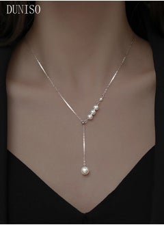 DUNISO Pearl Necklace 925 Sterling Silver Choker Necklace Silver Choker Chain Pearl Pendant Necklace Simple Necklace Chain Jewelry for Women Teen Girls  - Image 4