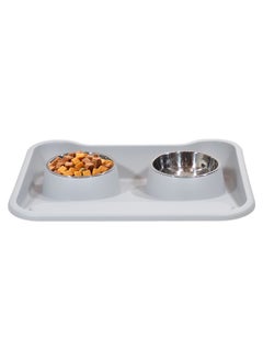 MAJIBAO Dog bowls with Detachable stainless steel bowls, Tilted design, and Anti-slip bottom, Pet feeding bowl for Cats & Dogs, 2-in-1 dog food and water bowl set 46 cm (Grey)  - Image 1
