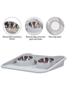 MAJIBAO Dog bowls with Detachable stainless steel bowls, Tilted design, and Anti-slip bottom, Pet feeding bowl for Cats & Dogs, 2-in-1 dog food and water bowl set 46 cm (Grey)  - Image 3