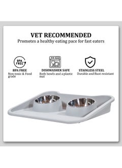 MAJIBAO Dog bowls with Detachable stainless steel bowls, Tilted design, and Anti-slip bottom, Pet feeding bowl for Cats & Dogs, 2-in-1 dog food and water bowl set 46 cm (Grey)  - Image 5