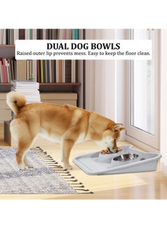 MAJIBAO Dog bowls with Detachable stainless steel bowls, Tilted design, and Anti-slip bottom, Pet feeding bowl for Cats & Dogs, 2-in-1 dog food and water bowl set 46 cm (Grey)  - Image 4