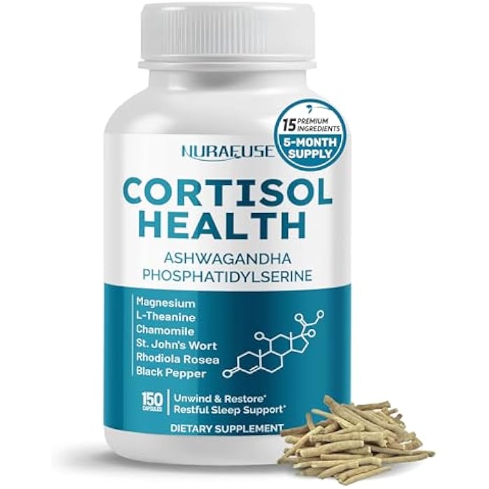 NURAFUSE CORTISOL Health Ashwagandha 15-in-1 Supplement with Magnesium Phosphatidylserine L-Theanine Chamomile Rhodiola Rosea Licorice Holy Basil - Image 1