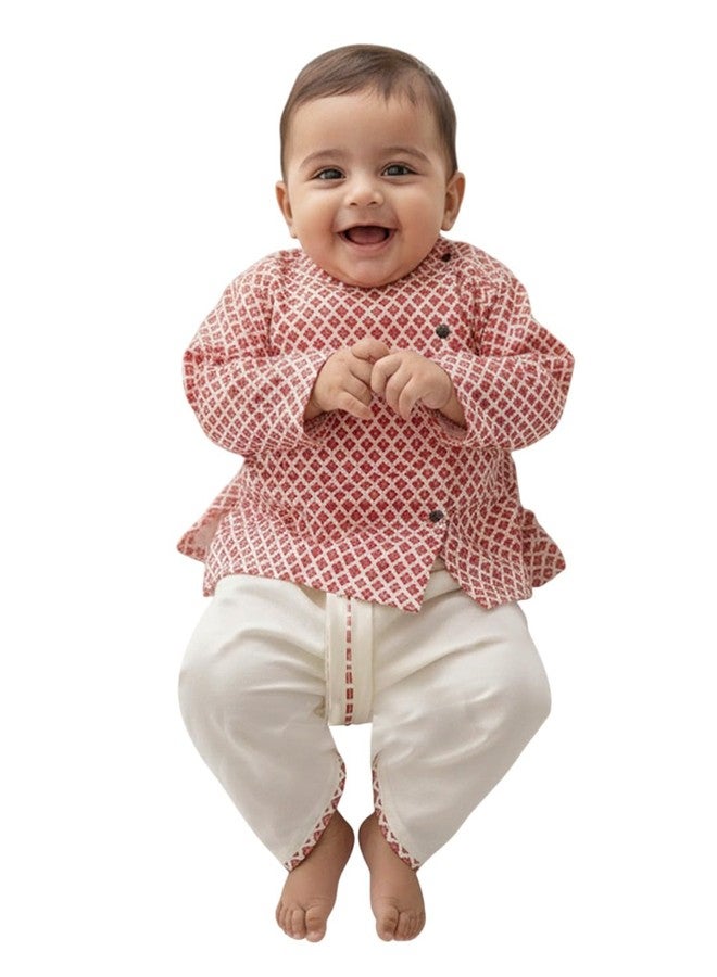POLKA TOTS Premium Angrakha Kurta and Dhoti Set for Kids Boys | Baby Boy Dhoti Kurta Set | Ultra-soft Printed Ethnic Wear for Weddings, Mundan & Family Functions (Small Square Print, 18-24 M) - Image 1