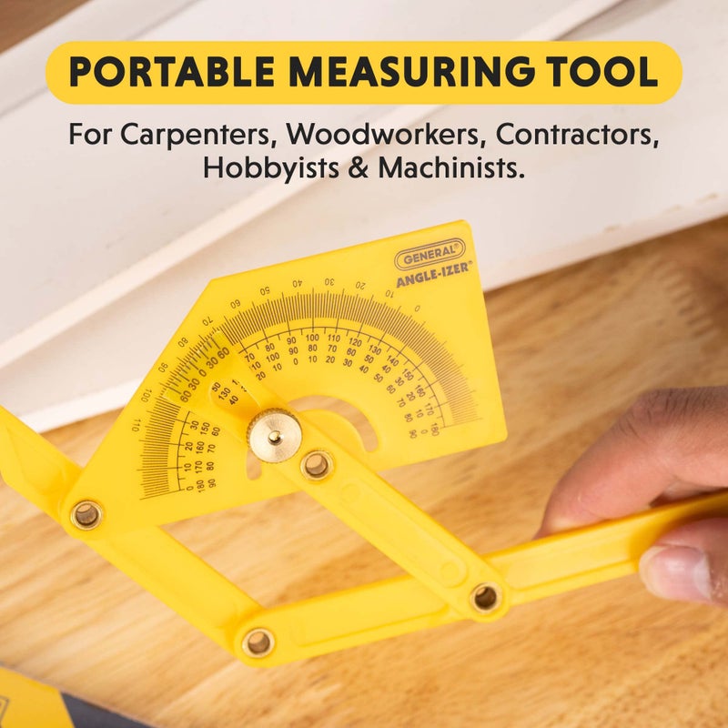 General Tools 29 Plastic Protractor and Angle Finder, Outside, Inside, Sloped Angles, 0Â° to 180Â° , Yellow - Image 2
