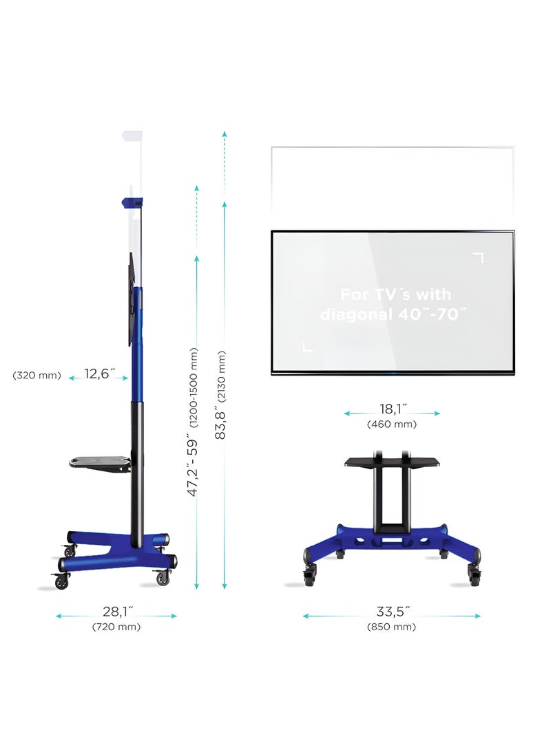 Mobile TV Stand for 40-70 Inch Screens, Holds up to 50kg, Heavy-Duty Rolling TV Cart with Locking Wheels, VESA 600x400 mm, Adjustable Height & Shelf, Ideal for Home, Office & Conference Rooms, Blue | TF-T1551BLU - pzsku/ZC81D70F98E6F46E5835DZ/45/_/1740987085/5779b14d-dd39-43bd-8307-38c0f4d7128d