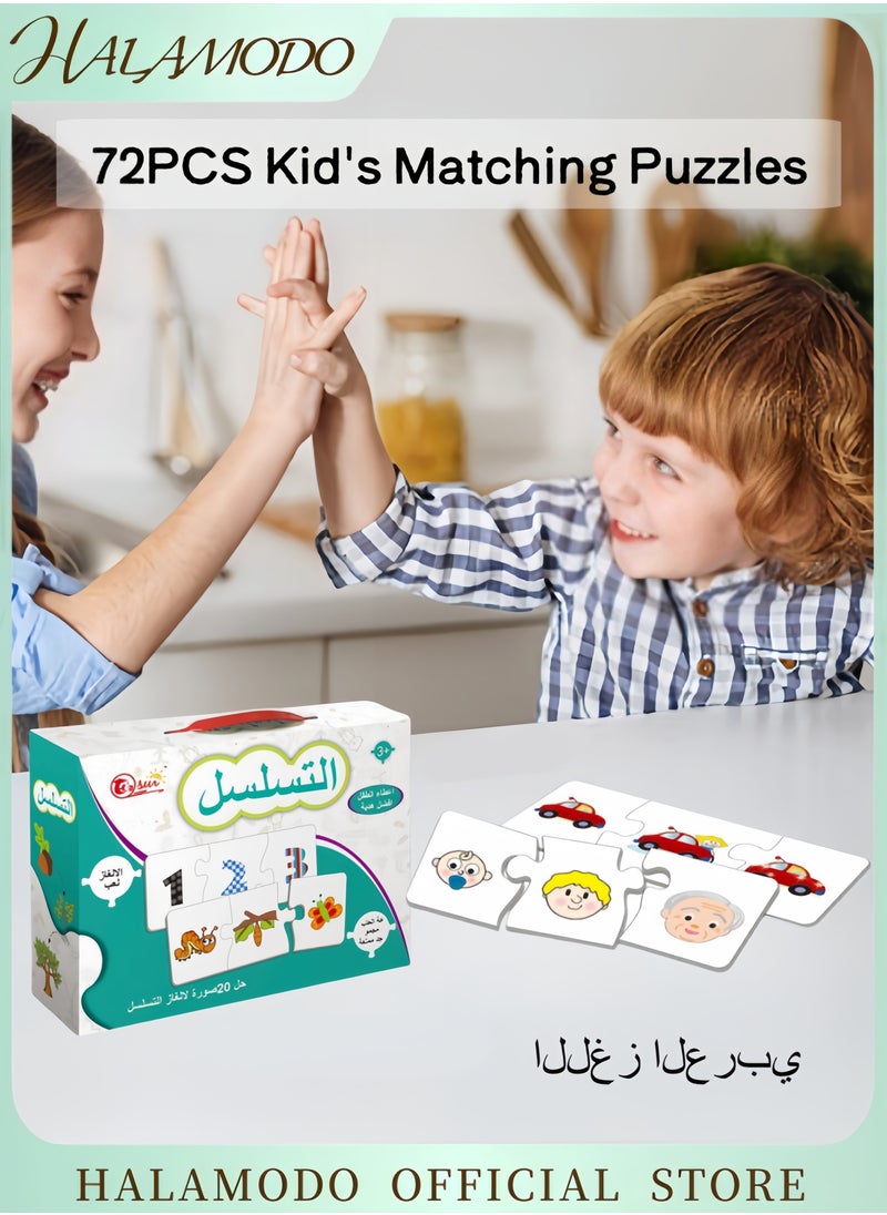 HALAMODO 72PCS Kid's Matching Puzzles Creative Arabic Jigsaw Puzzle with Numbers Math Puzzle Educational Toys Matching Activities Family Interactive Games for Boys & Girls & Preschoolers  - Image 1