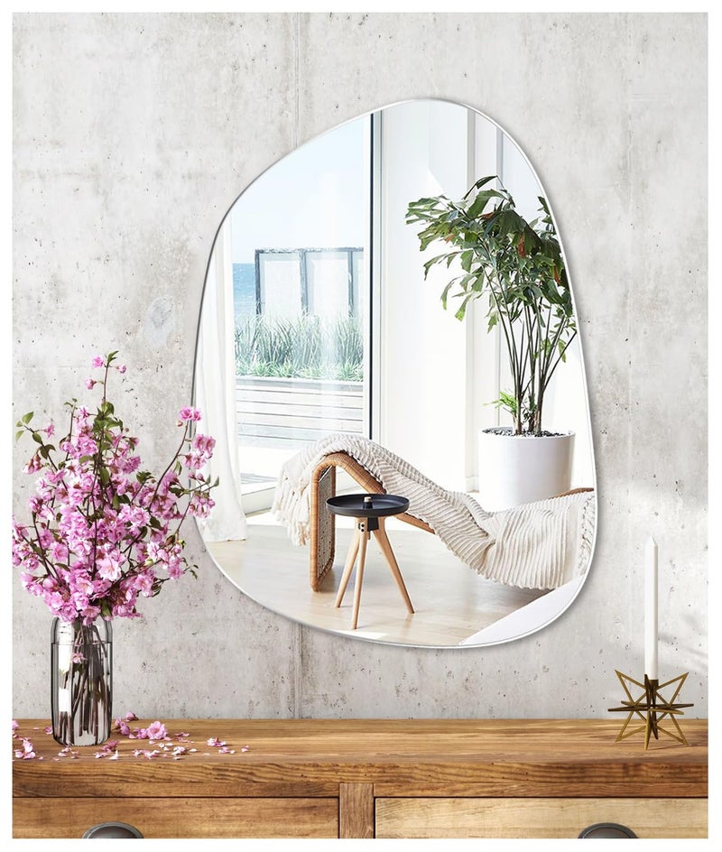 JMITHA Self Adhesive Mirror Irregular Mirror HD Glass Stick On Mirror Wall Mirror for Makeup Bathroom Mirror Decorative Mirror for Door Hallway Living Room Bedroom