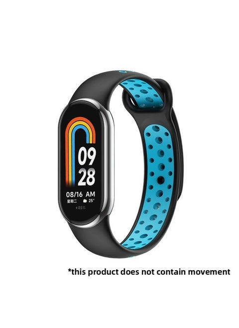 Suitable For Mi Bracelet 8 Strap Sports Style Nike Two-color Breathable Strap Mi8 Band Split Quick Release Wrist Strap-Color:Black And Blue