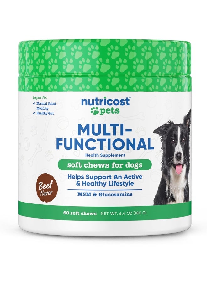 Nutricost Pets Multi-Functional Active And Healthy Lifestyle Support Soft Chews For Dogs (Beef Flavor) 60 Soft Chews - Image 1
