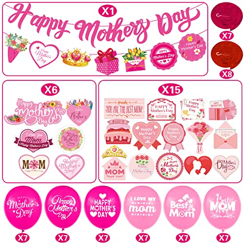 Funnlot Mothers Day Decorations 64PCS Happy Mothers Day Banner with Banner Balloons Cake Topper for Mothers Day Party - Image 5