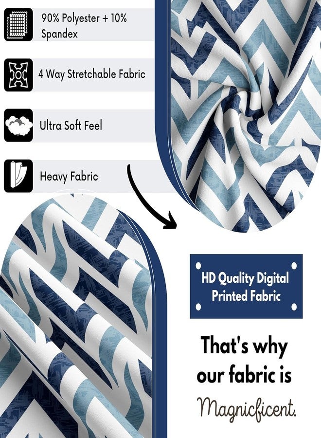 BRIDA® Polyester Spandex Stretchable Floral Geometric Printed Dining Chair Covers Elastic Chair Seat Case Protector, Slipcovers (4 Seater Table Cover + 4 Chair Cover, Zigzag Blue) - Image 2