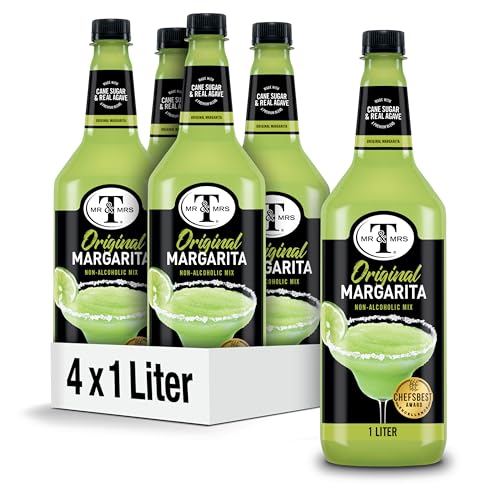 Mr & Mrs T Margarita Mix, 1 L bottle (Pack of 4), Tangy Lime Blend Flavored Cocktail Mixer, Made with Cane Sugar, Perfect for Traditional Margarita and Mocktail Drinks - Image 1