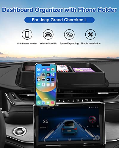 Autorder Phone Holder Mount for Jeep Grand Cherokee 2022 2023 2024 2025/Grand Cherokee L 2021 2022 2023 Center Console Dashboard Organizer with Phone Stand with Anti-Slip Mat - Image 2