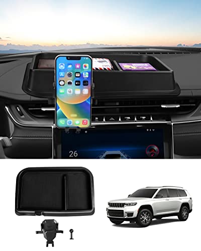 Autorder Phone Holder Mount for Jeep Grand Cherokee 2022 2023 2024 2025/Grand Cherokee L 2021 2022 2023 Center Console Dashboard Organizer with Phone Stand with Anti-Slip Mat - Image 1