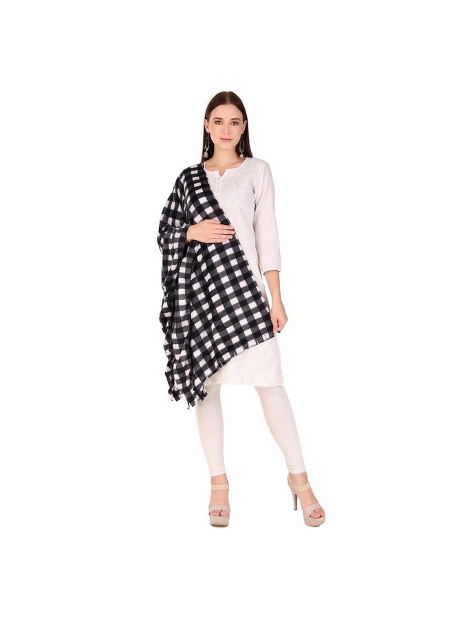 BRAVEZI polycotton Womens Checkered Scarf and stoles for Winter_Black - Image 4
