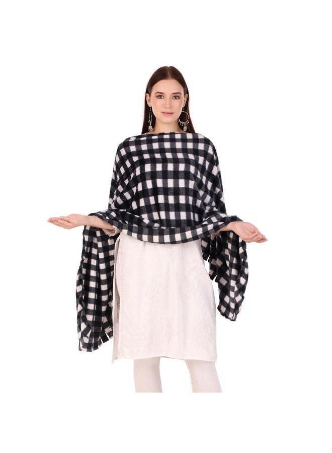 BRAVEZI polycotton Womens Checkered Scarf and stoles for Winter_Black - Image 1
