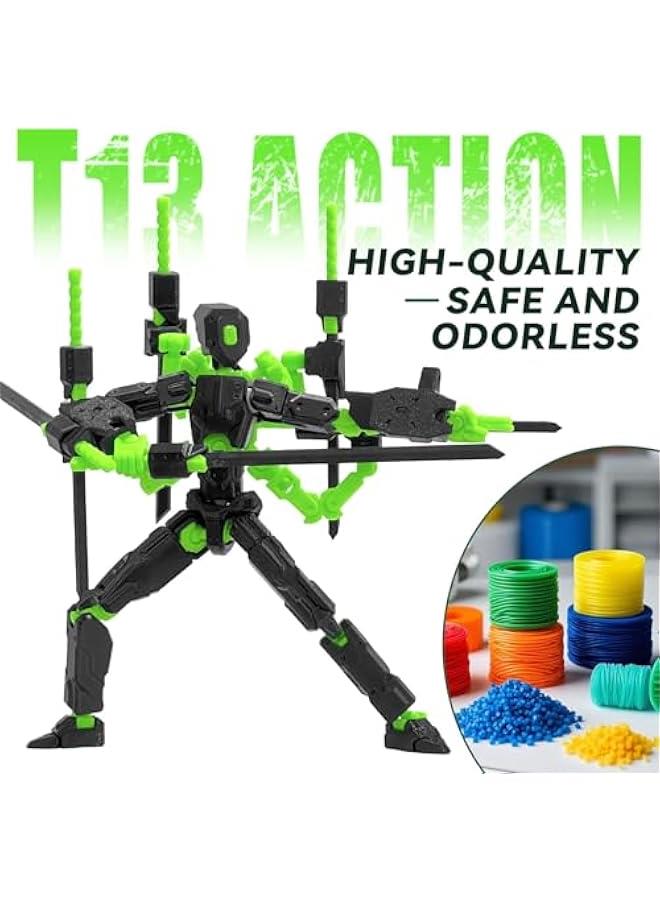(اكتملت التجميع) مجموعة مجسمات شخصيات تي 13 مقاس 8 انش مكونة من 13 مجسم شخصية لاكي 13 متعددة المفصلات روبوت نوفا T-13، ديكورات سطح المكتب لمحبي الالعاب (اسود واخضر) - Image 3
