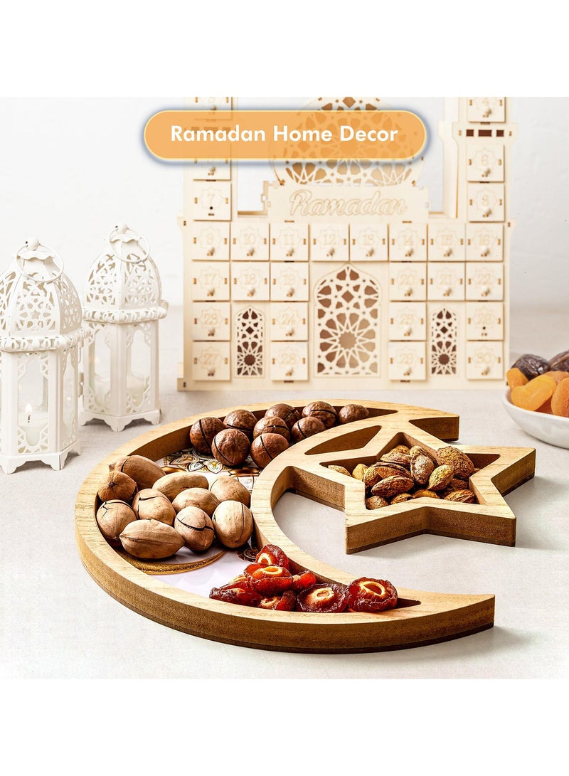 لففا صينية رمضان صينية العيد، صينية حلويات خشبية رمضان مبارك، صينية نجمة وقمر صينية تقديم رمضان للديكور المنزلي صينية طعام طبق، ديكورات عيد مبارك للمائدة - Image 4