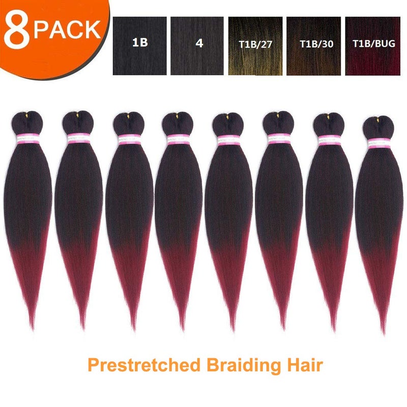 Dorsanee Ombre Burgundy Braiding Hair Pre Stretched 20 Inch 8 Packs Braiding Hair Extensions for Crochet Box Braids Twists Locs Hair Itch Free Soft Yaki Texture Hot Water Setting (20inch,#1B/Bug) - Image 2