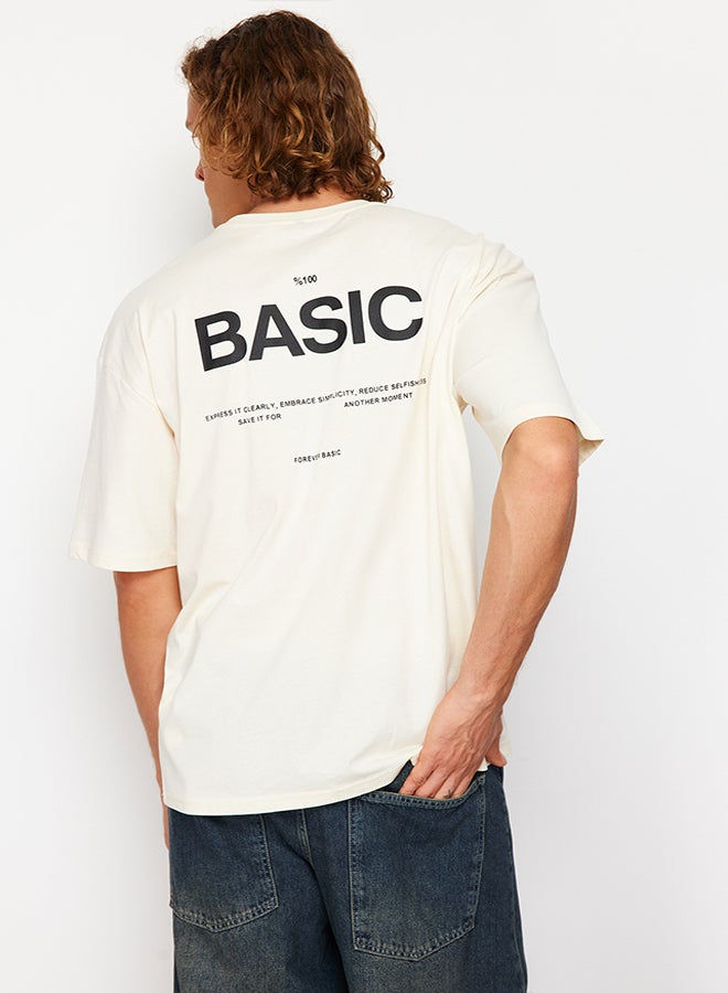 trendyol Stone Oversize/Wide Cut Letter Printed Short Sleeve 100% Cotton T-Shirt TMNSS23TS00263  - Image 3