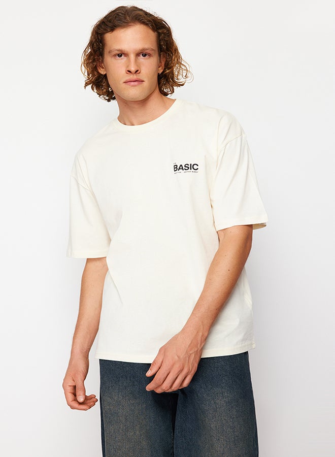 trendyol Stone Oversize/Wide Cut Letter Printed Short Sleeve 100% Cotton T-Shirt TMNSS23TS00263  - Image 1