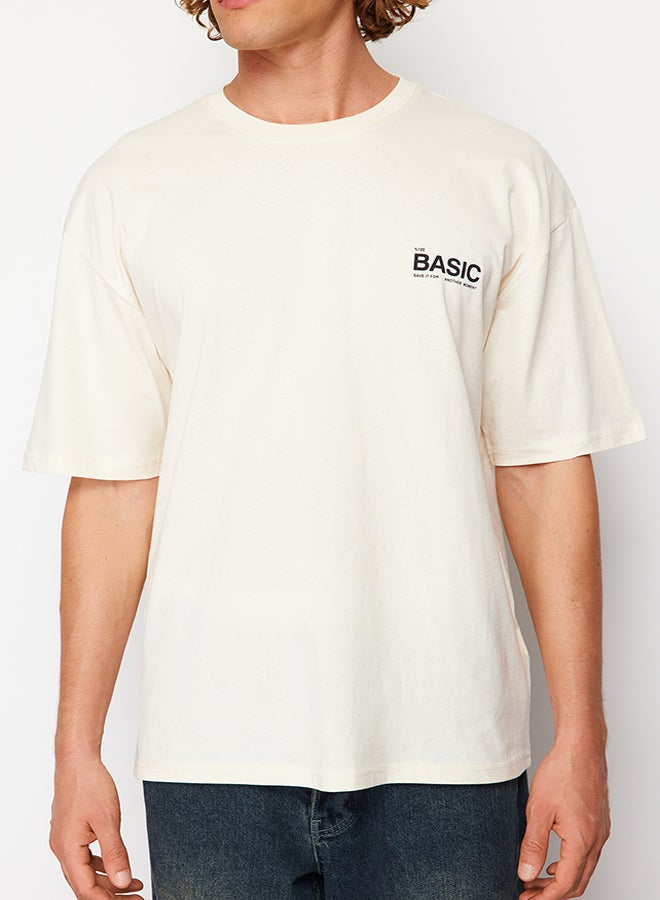 trendyol Stone Oversize/Wide Cut Letter Printed Short Sleeve 100% Cotton T-Shirt TMNSS23TS00263  - Image 5