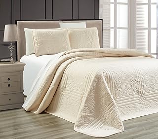 Grand Linen Grand Linen 3-Piece Beige (Yellow Hues) Oversize Stella Grande Bedspread Queen/Full Embossed Coverlet Set 106 by  - Image 1