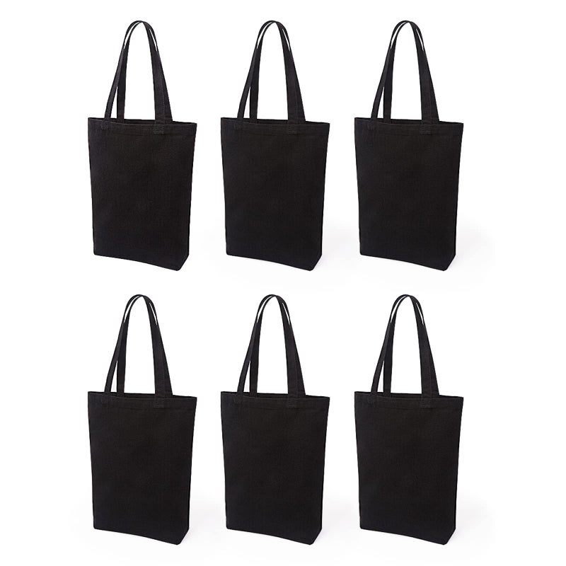 Lily queen Natural Canvas Tote Bags DIY Reusable Shopping Grocery Bag Black  6 Pack