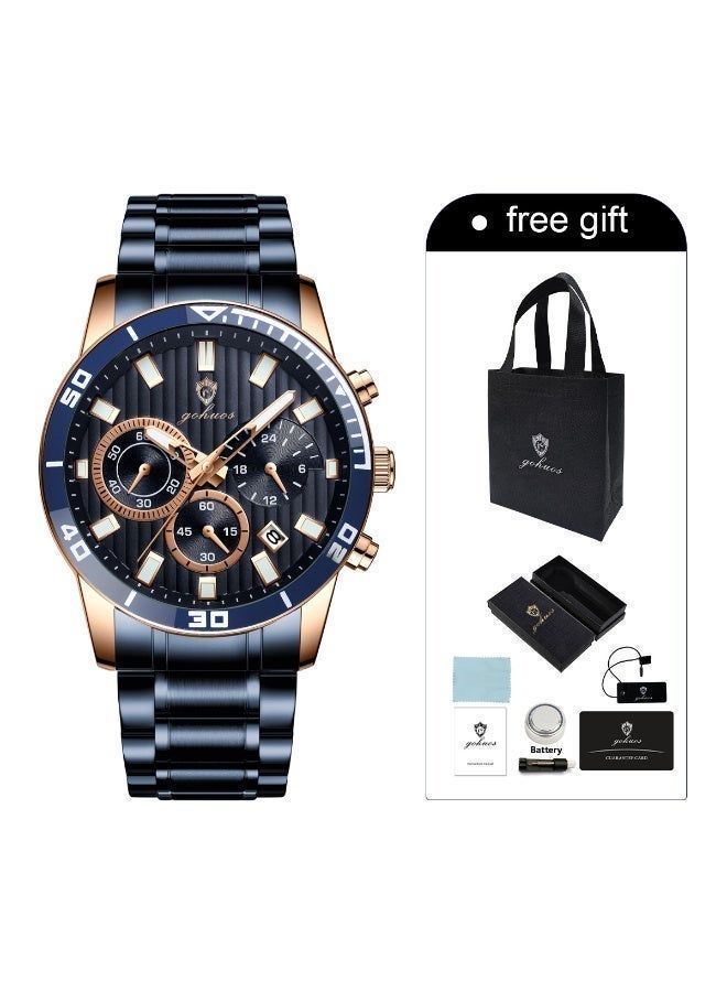 GOHUOS Men's Watches, Top Brand Luxury Stainless steel Analog Waterproof  Chronograph Luminous Casual Quartz Sports Wrist Watch Boyfriend Gift - 44mm - Image 3