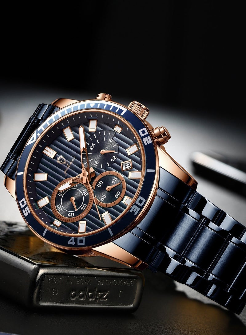 GOHUOS Men's Watches, Top Brand Luxury Stainless steel Analog Waterproof  Chronograph Luminous Casual Quartz Sports Wrist Watch Boyfriend Gift - 44mm - Image 5