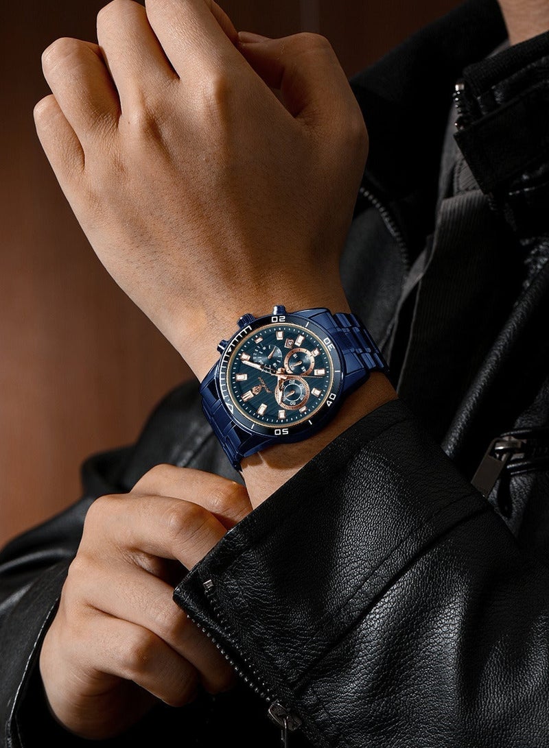 GOHUOS Men's Watches, Top Brand Luxury Stainless steel Analog Waterproof  Chronograph Luminous Casual Quartz Sports Wrist Watch Boyfriend Gift - 44mm - Image 2