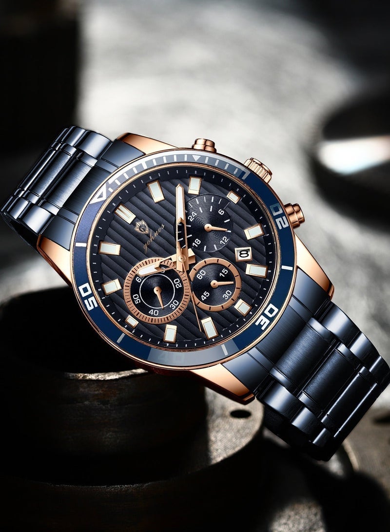 GOHUOS Men's Watches, Top Brand Luxury Stainless steel Analog Waterproof  Chronograph Luminous Casual Quartz Sports Wrist Watch Boyfriend Gift - 44mm - Image 4