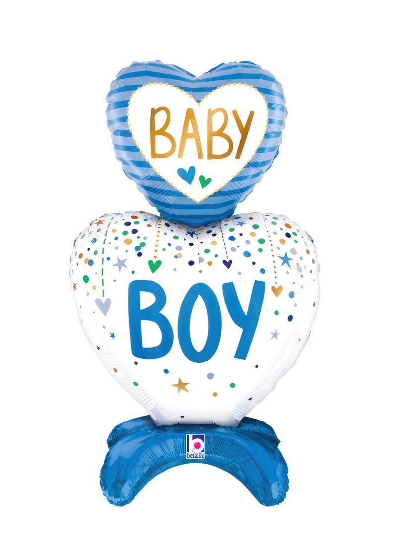 Betallic 28" Foil Balloon Standup Baby Boy Hearts - Image 1