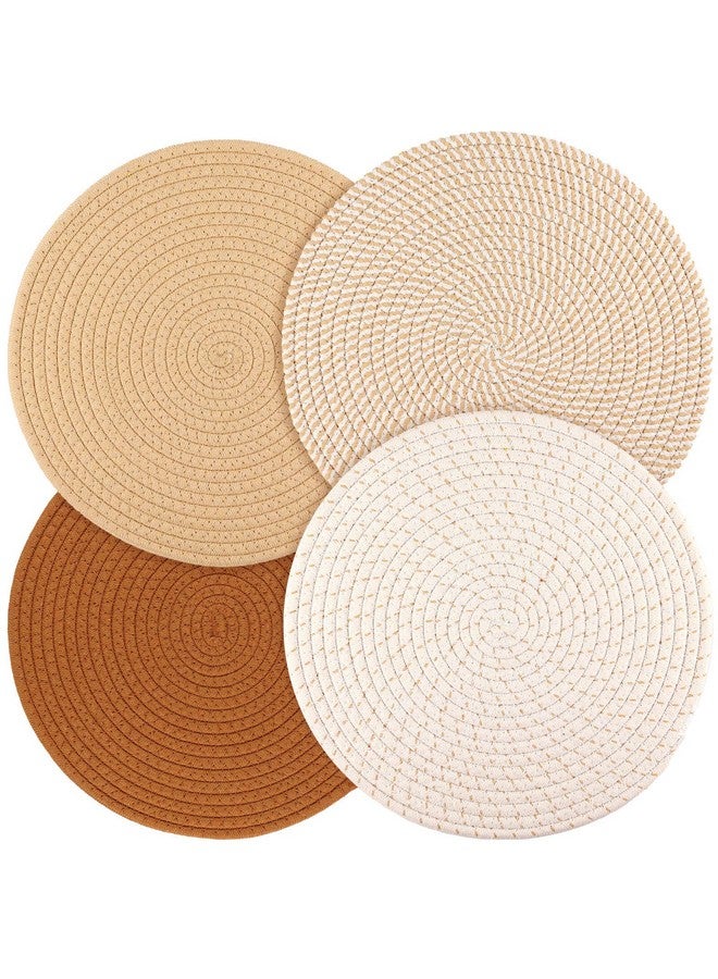 Billbotk Round Woven Placemats Set of 4, 13 Inches Kitchen Table Place Mats for Dining Table, Trivets for Hot Pots and Pans, Boho Table Setting Decor, Fall Decorations for Home - Image 1