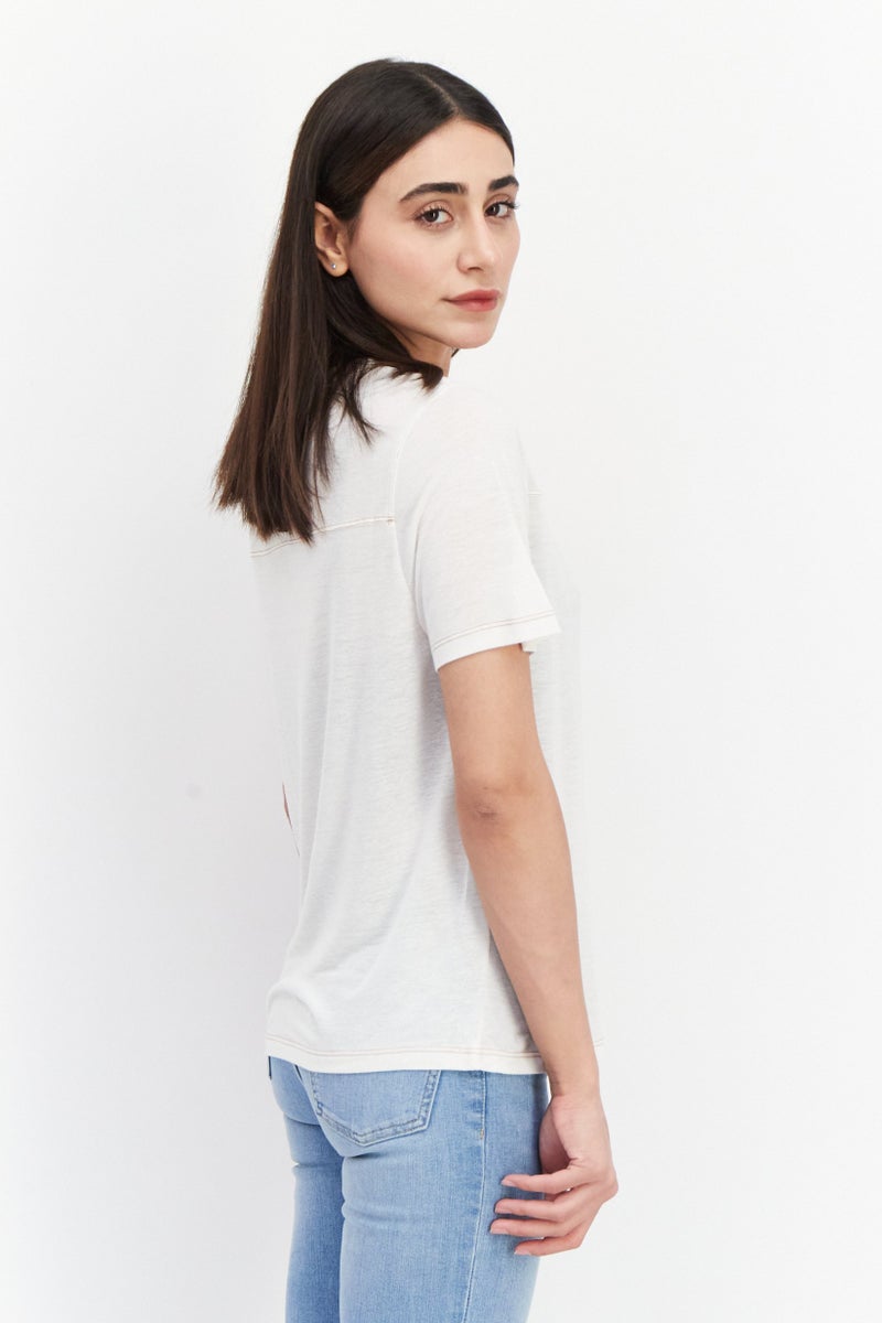 rvca Women Round Neck Short Sleeve Plain T-shirt, Cream - Image 3