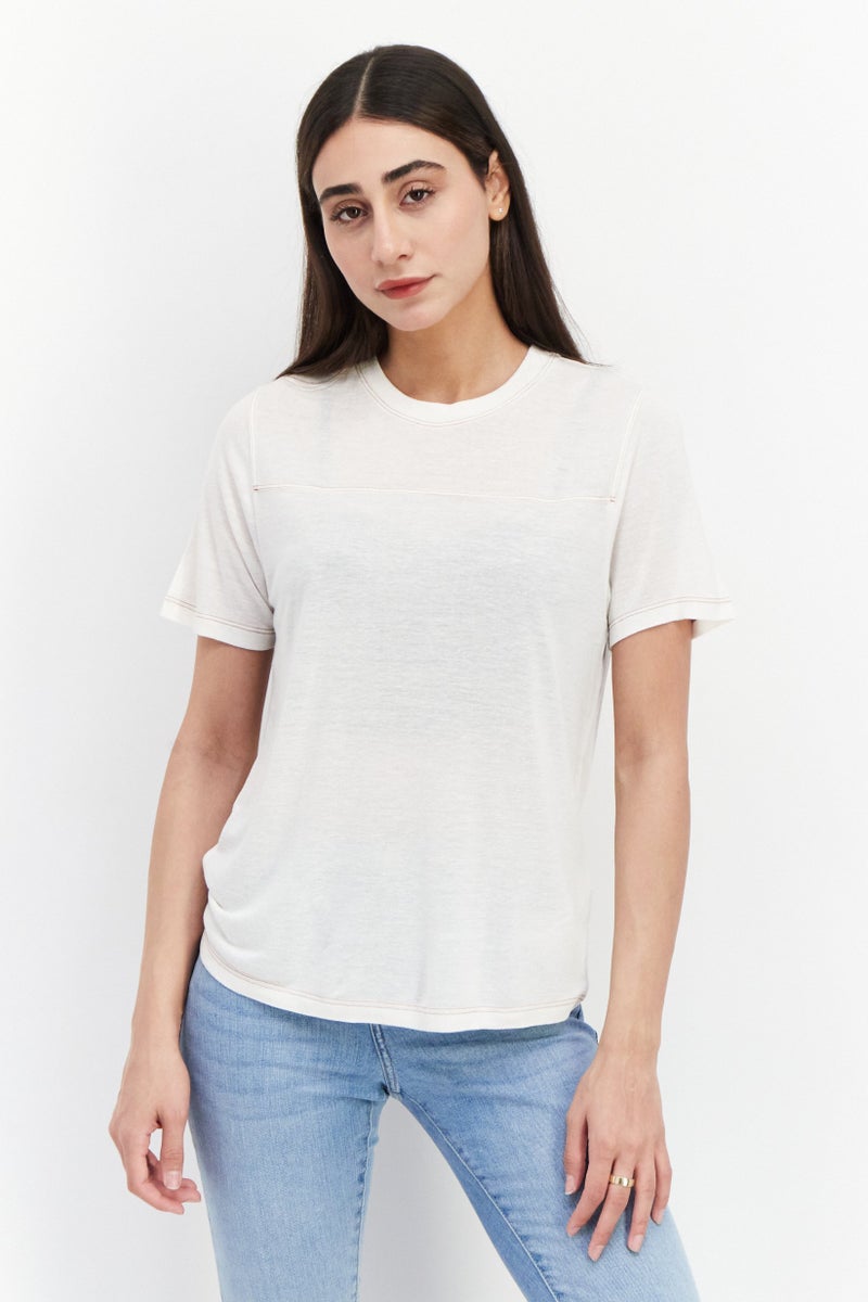 rvca Women Round Neck Short Sleeve Plain T-shirt, Cream - Image 1