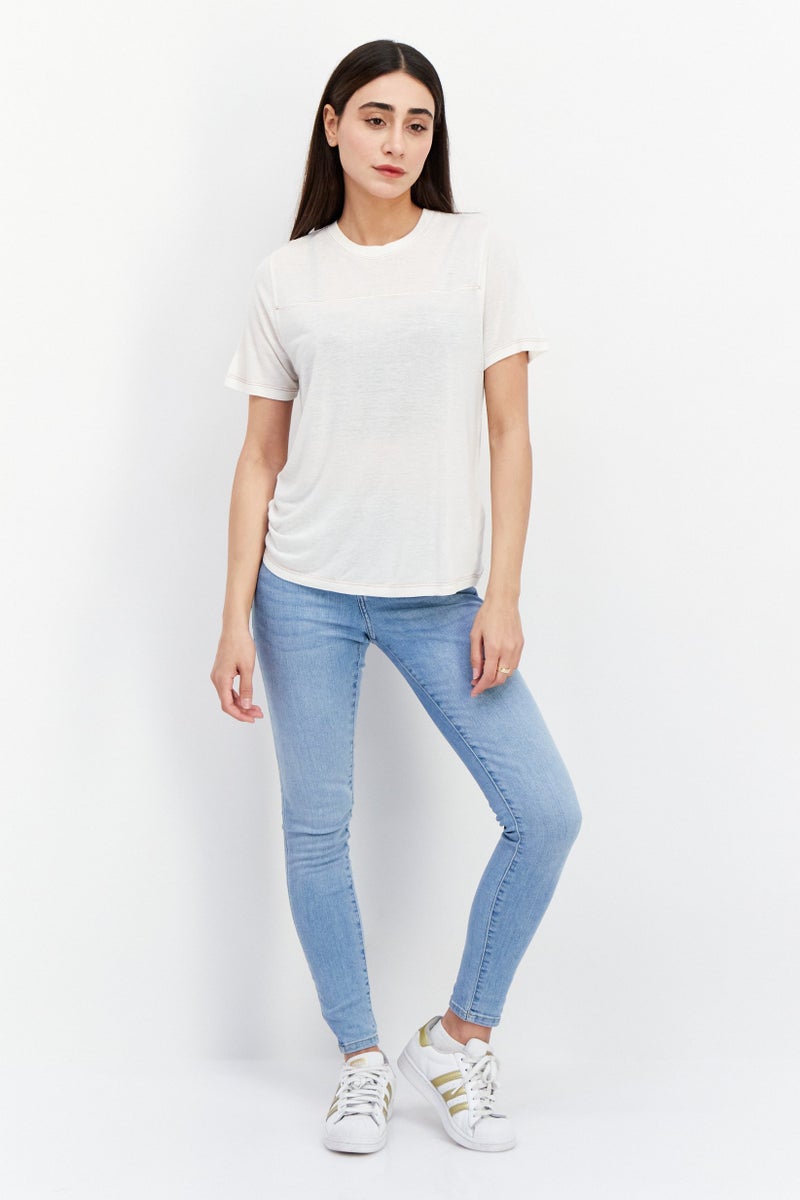 rvca Women Round Neck Short Sleeve Plain T-shirt, Cream - Image 4