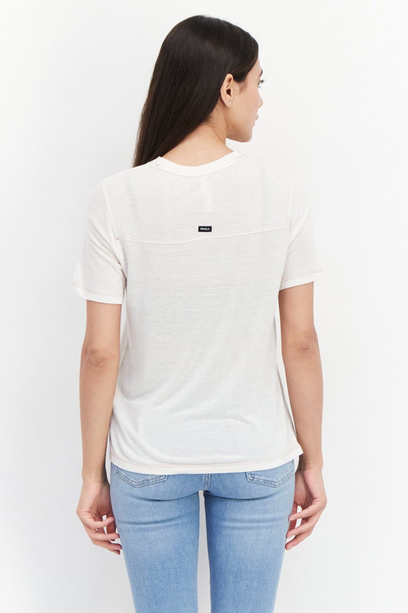 rvca Women Round Neck Short Sleeve Plain T-shirt, Cream - Image 2