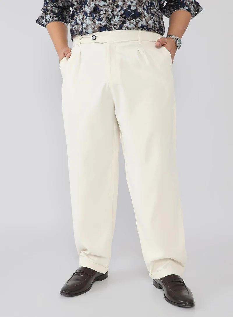 انستافاب بلس Men Pleated-Twill Tailored Trousers | Mid-Rise , Side Elasticated Stretch | Button Closure , Cuffed-Straight Hem | Solid Twill | Woven Fabric For Casual & Office Wear | Cloud White