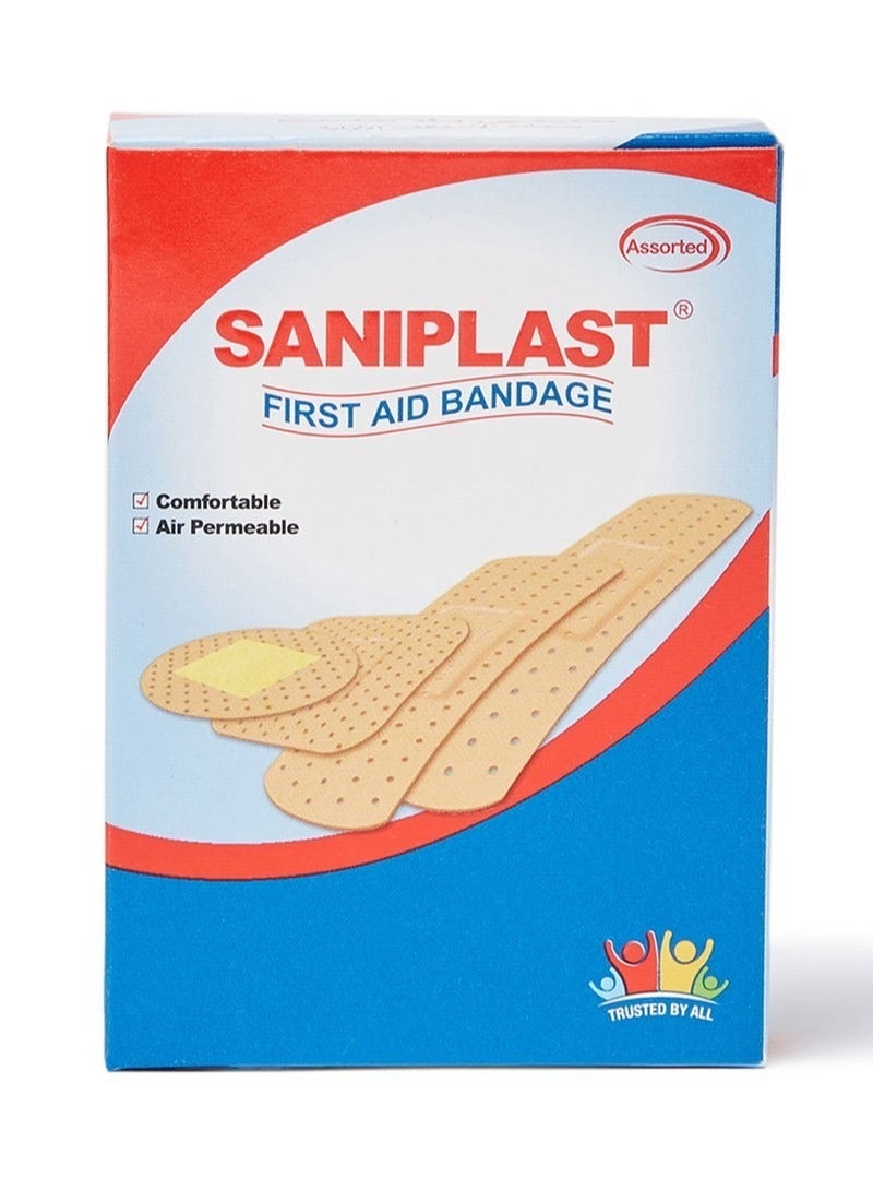 Pack of 2 - Saniplast Assorted (4 In 1) 40’S, Adhesive Bandages Flexible Breathable Bandages for First Aid Wound Skin Wrap, Wound Care, Finger cut & Skin Cut. Protection from Bacteria and fast healing