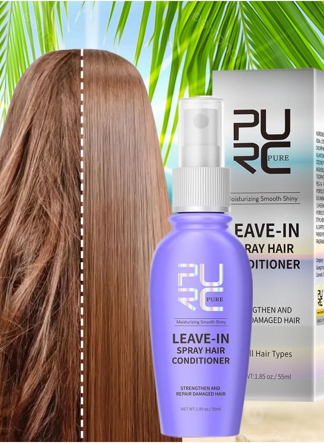 PURC 55ml Leave in Spray Hair Conditioner with Coconut Oil Strengthen and Repair Damaged Hair Moisturizing Hydrating Smooth Shiny Hair Leave in Conditioner Straightening Hair Serum  - Image 1