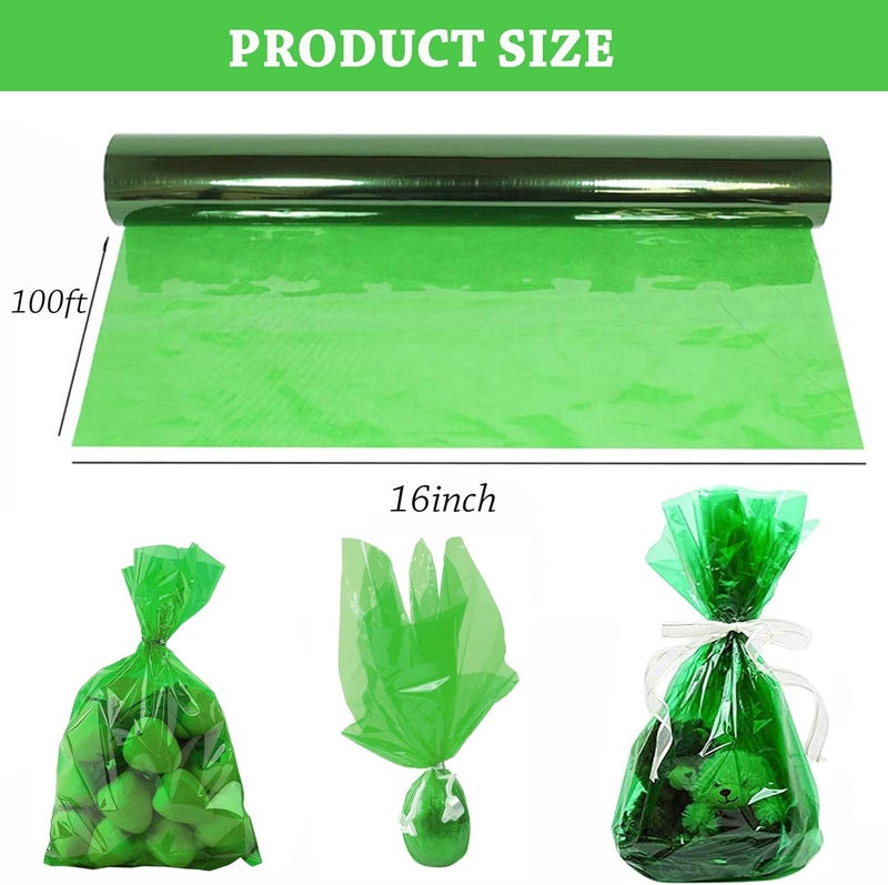 Morepack لفة تغليف سيلوفان أخضر، ورق سيلوفان أخضر شفاف، عرض 16 بوصة × طول 100 قدم للفات سيلوفان ملونة لسلال الهدايا، الحرف اليدوية DIY، الزينة - Image 2