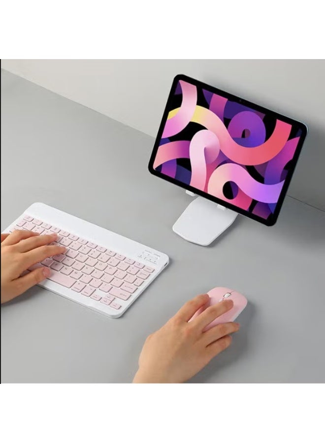 LIVVY Ultra-Slim Bluetooth Keyboard & Mouse Combo Rechargeable Portable Wireless Keyboard Mouse Set for Android Tablet iPhone iPad Computer PC Laptop- Pink - Image 3