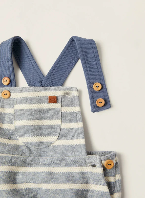 Zippy Cotton Jumpsuit for Newborn Babies, Beige/Blue