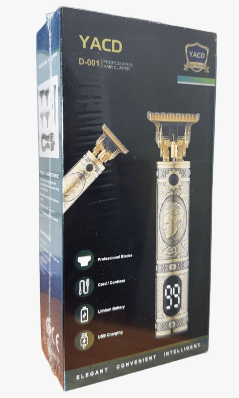 YACD Japanese Professional Rechargeable Hair Trimmer with Engraved Metal Design, Sharp Blades & Powerful Motor for Beard & Hair Precision with LCD display for men - Image 1