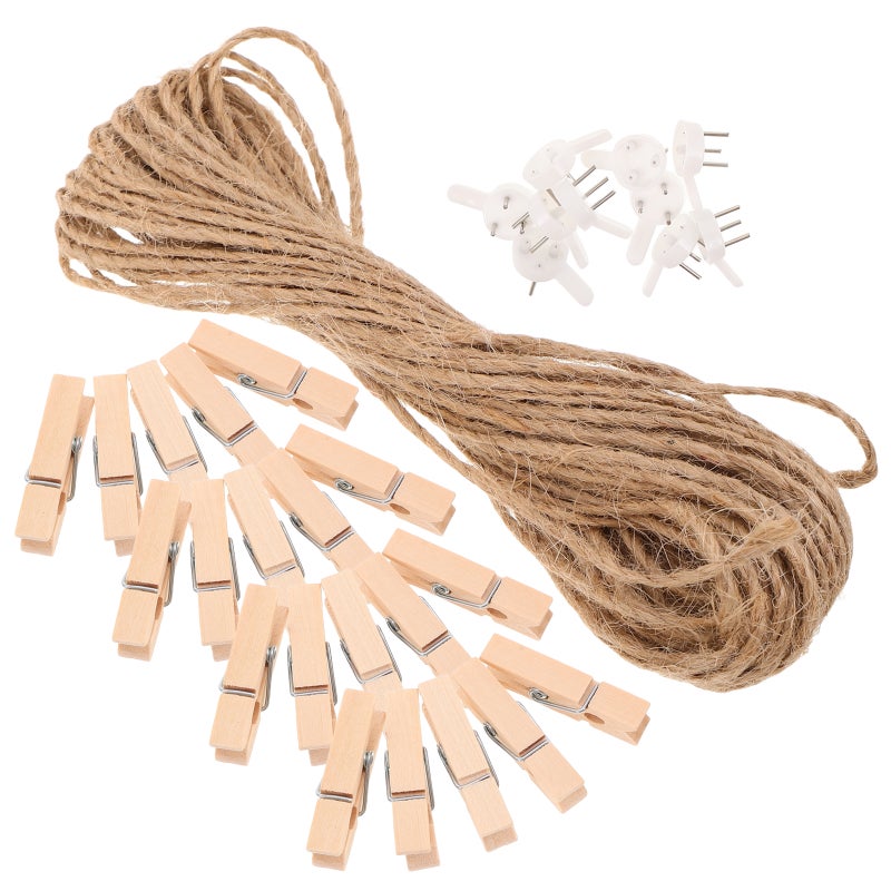 50pcs Clips for Photo Craft Clothespins with Jute Twine Multi-Functional Picture Clips for Notes Crafts Hanging Ornaments - Image 1