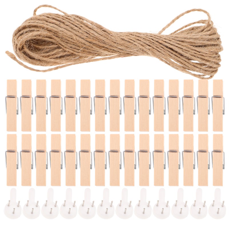 50pcs Clips for Photo Craft Clothespins with Jute Twine Multi-Functional Picture Clips for Notes Crafts Hanging Ornaments - Image 5