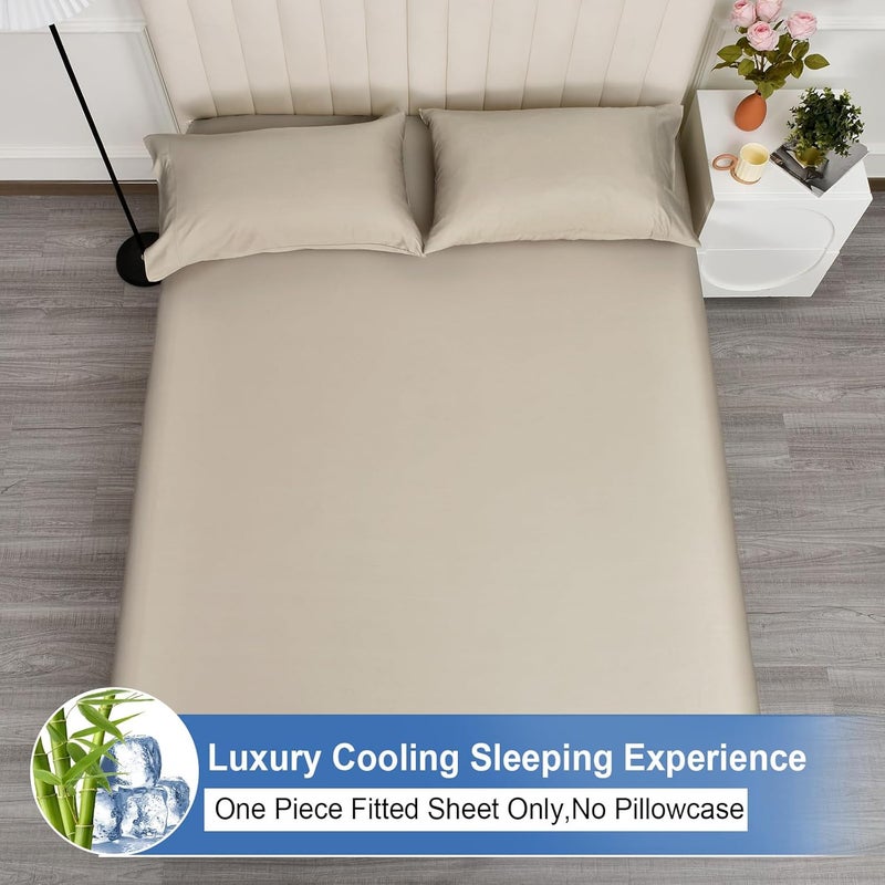 PHF 100% Rayon Derived from Bamboo Cooling Fitted Sheet in Twin Size (100cm x 150cm), 40cm Deep Pocket, 2.5cm Wider Strong Elastic, Silky Smooth, Light Taupe - Image 3